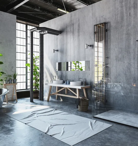 Modern interior with textured wall finishes and natural light